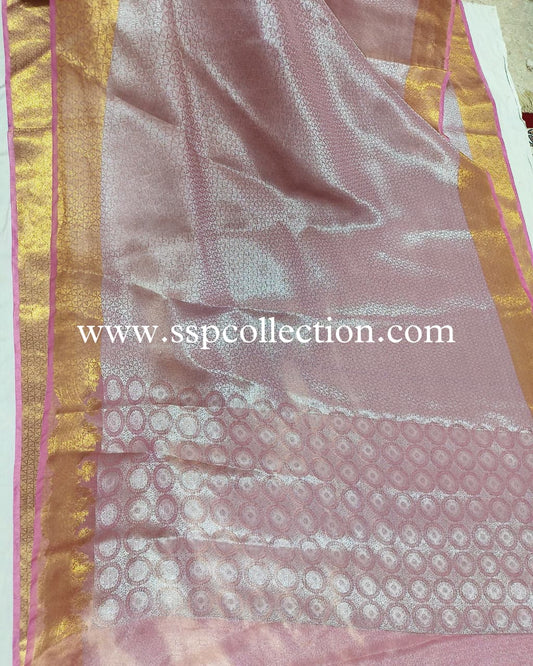 Pink Pure Tissue Silk Tanchoi Brocade Banarasi Saree