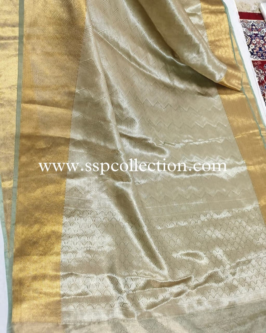 Hazel-Green Pure Tissue Silk Tanchoi Brocade Banarasi Saree