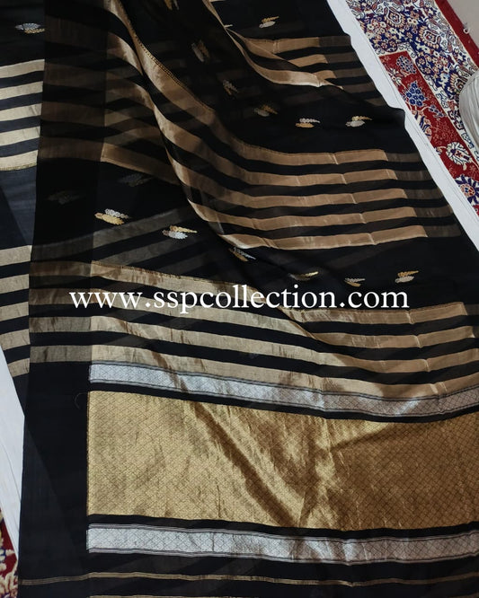 Black Pure Kora Silk Banarasi Saree