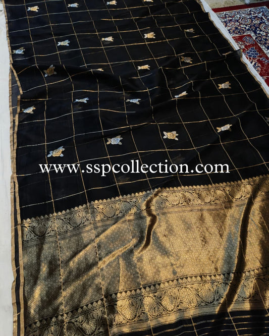 Black Pure Kora Silk Banarasi Saree