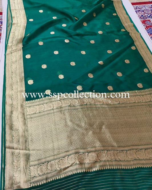 Rama-Green Pure Kora Silk Banarasi Saree