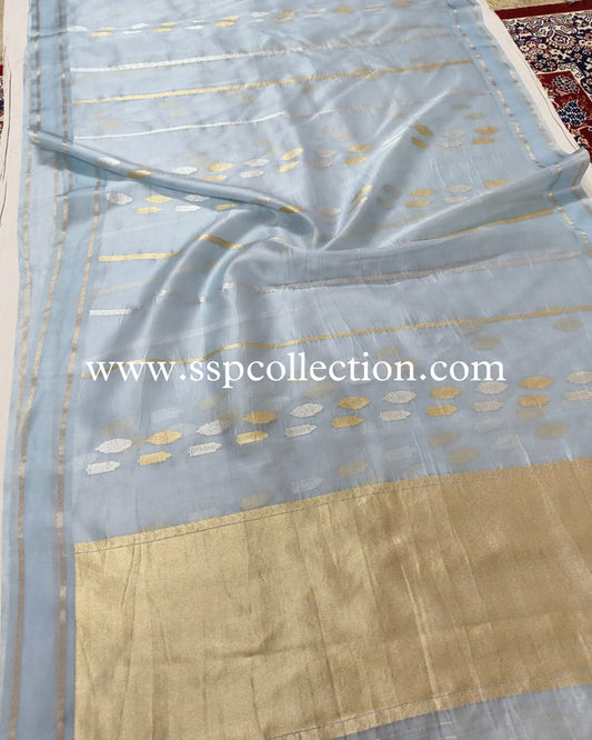 Light-Gray Pure Kora Silk Banarasi Saree