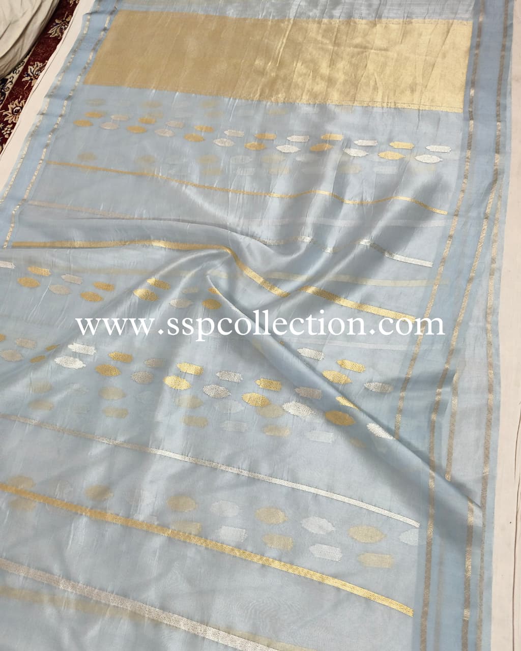 Light-Gray Pure Kora Silk Banarasi Saree