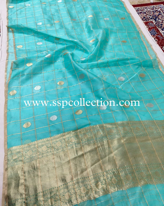 Light-Sea-Green Pure Kora Silk Banarasi Saree