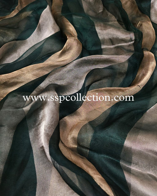 2.65 metres Bottle-Green Pure Kora Tissue Silk Fabric