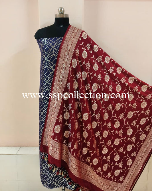 Contrast Pure Moonga Silk Banarasi Suit