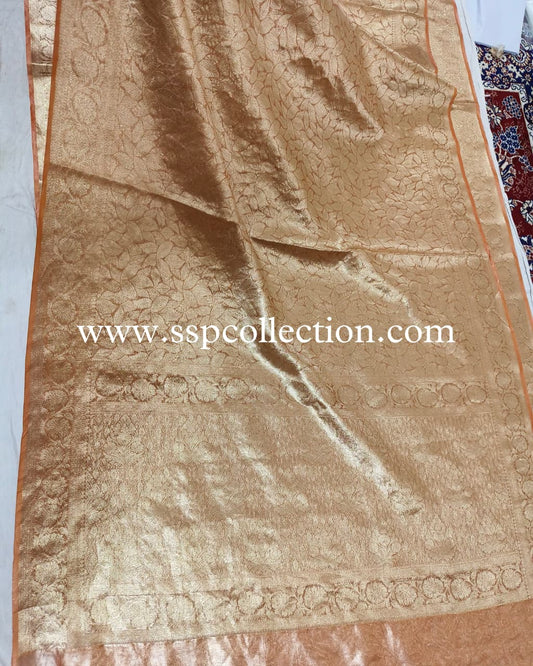 Orange Pure Tissue Silk Tanchoi Brocade Banarasi Saree