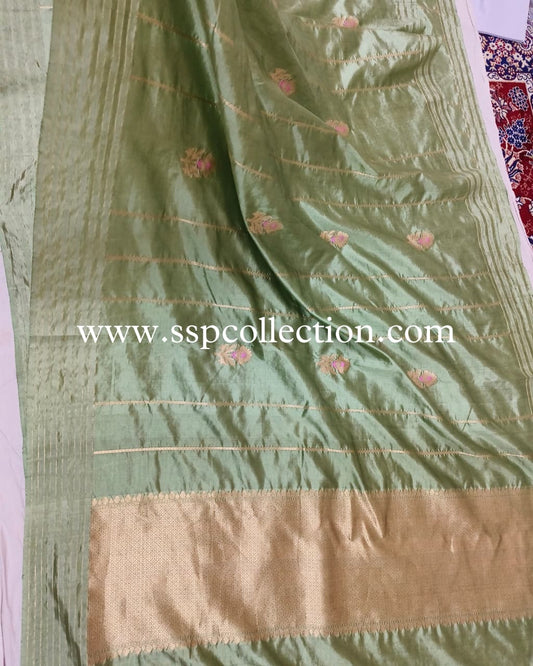 Sage-Green Pure Mango Silk Banarasi Saree