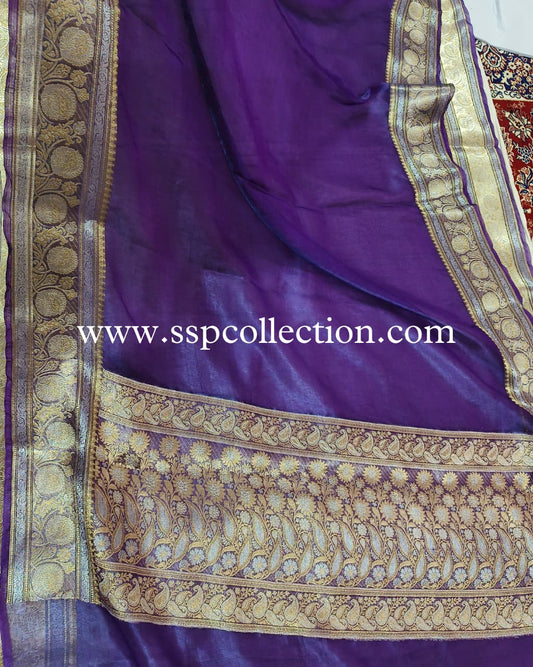 Purple Pure Tissue Silk Banarasi Saree