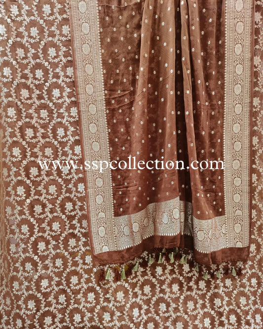 Brown Pure Georgette Banarasi Suit