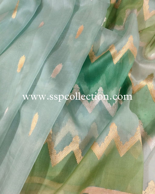 Light-Sea-Green Pure Kora Silk Rangkaat Banarasi Saree
