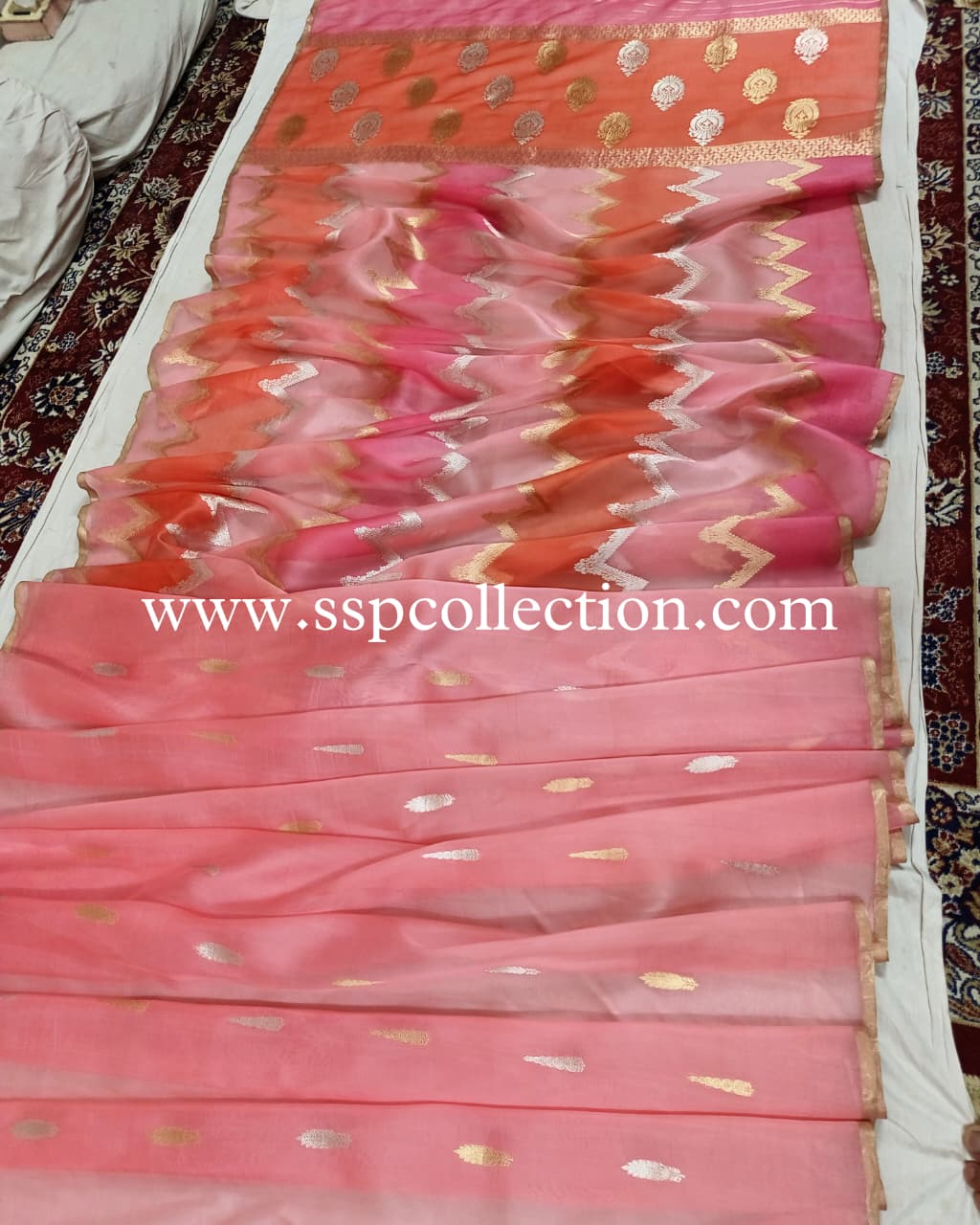 Rose-Pink Pure Kora Silk Rangkaat Banarasi Saree
