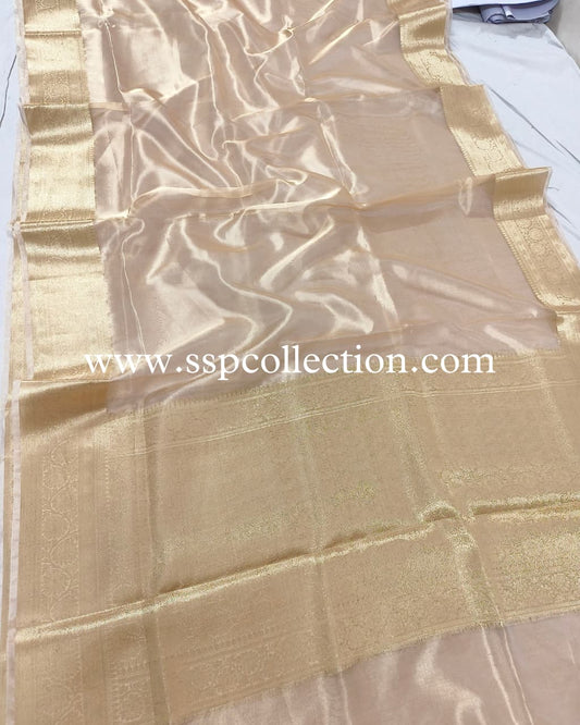 Champagne-Gold Pure Tissue Silk Banarasi Saree