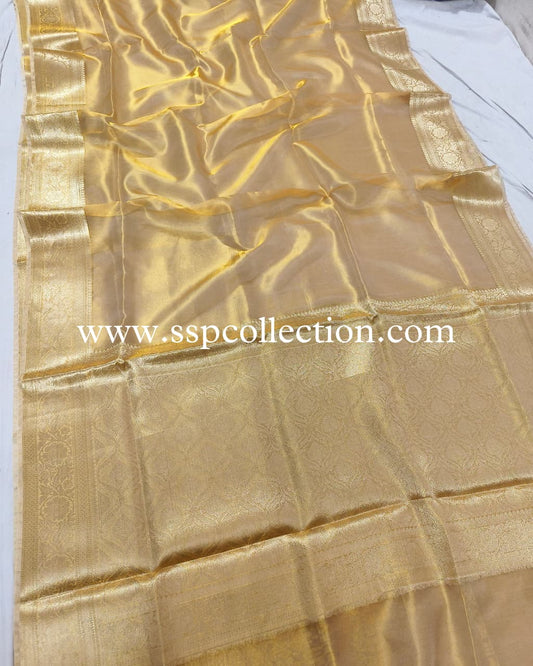 Yellow-Gold Pure Tissue Silk Banarasi Saree
