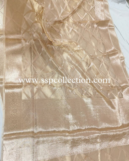 Champagne-Gold Pure Tissue Silk Banarasi Saree