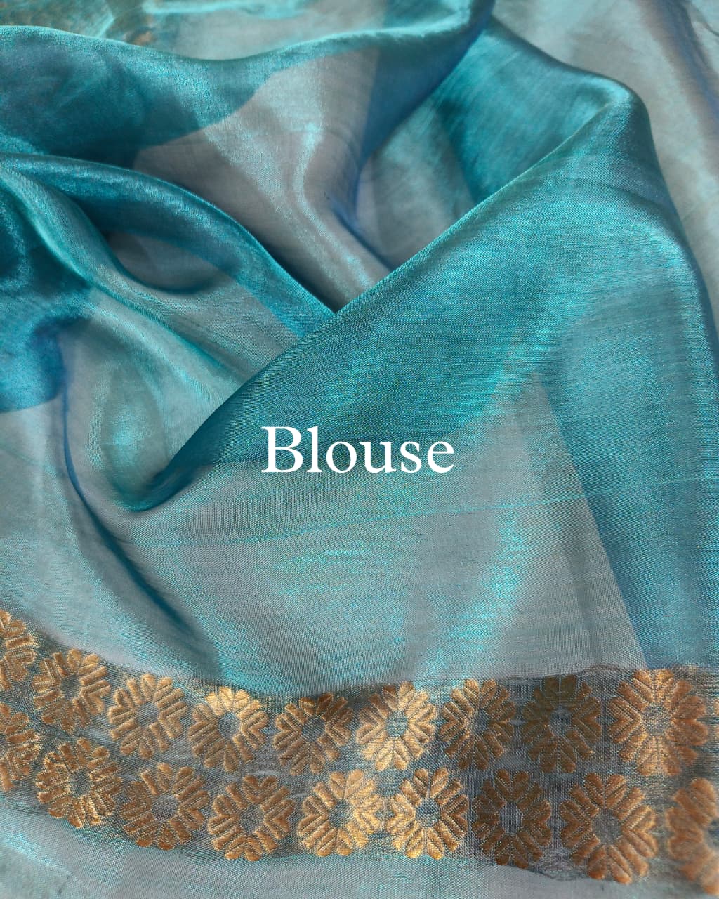 Teal-Blue Pure Tissue Silk Banarasi Saree