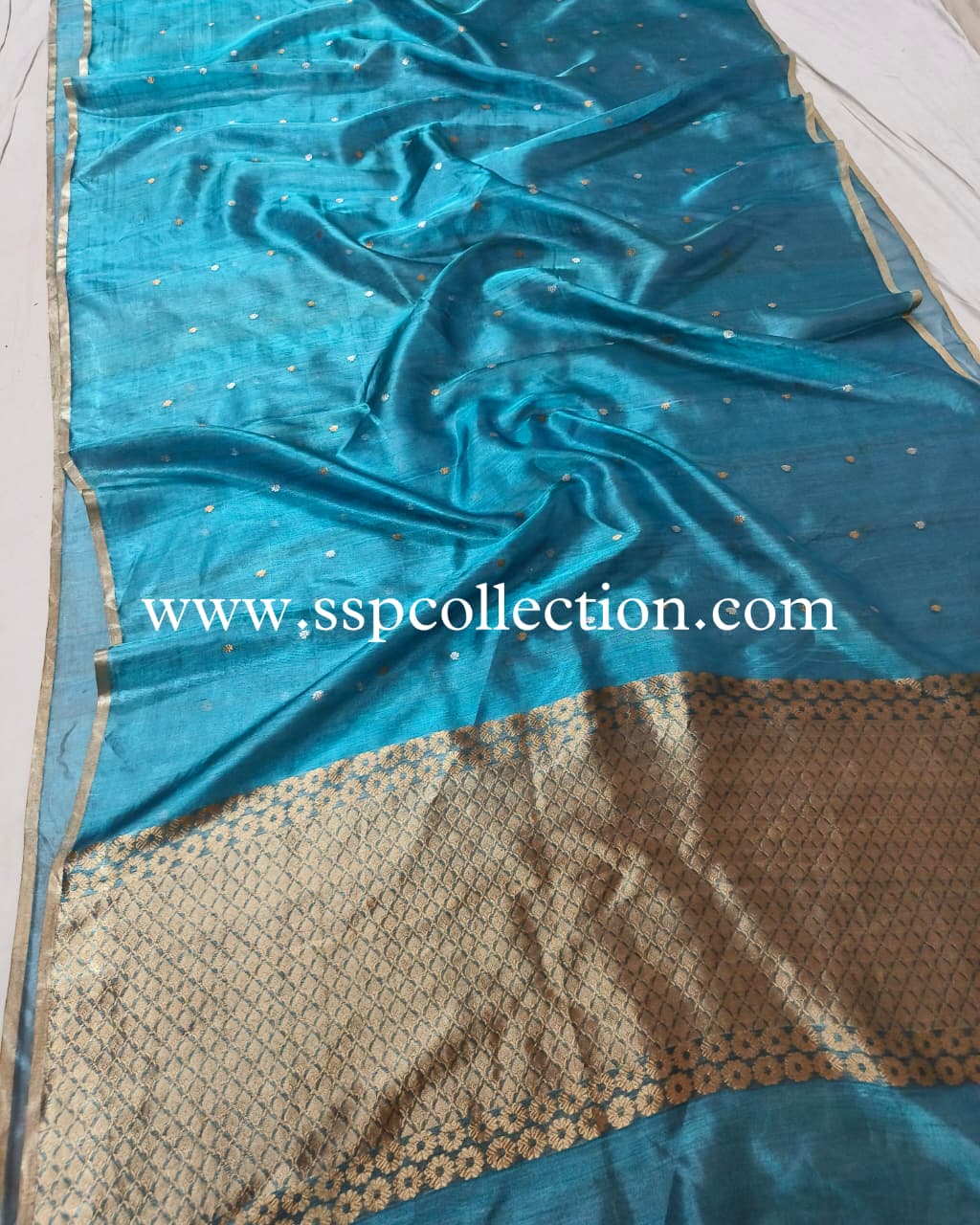 Teal-Blue Pure Tissue Silk Banarasi Saree