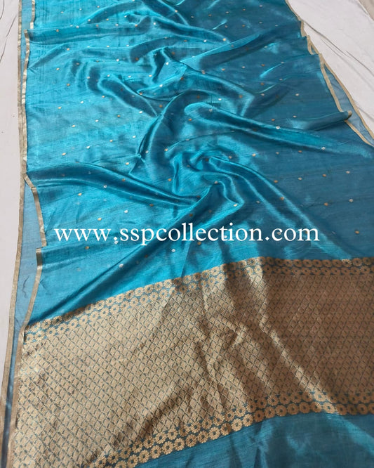 Teal-Blue Pure Tissue Silk Banarasi Saree