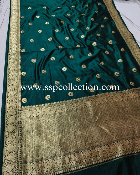 Bottle-Green Pure Mango Silk Chand-Tara Banarasi Saree