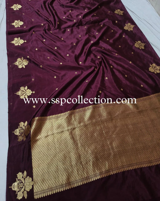 Wine Pure Mango Silk Banarasi Saree