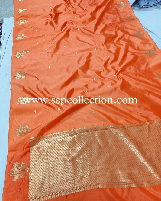 Orange Pure Mango Silk Banarasi Saree