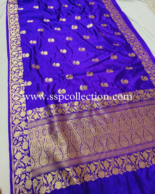 Purple-Blue Pure Mango Silk Banarasi Saree