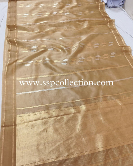 Beige-Gold Pure Kora Silk Banarasi Saree