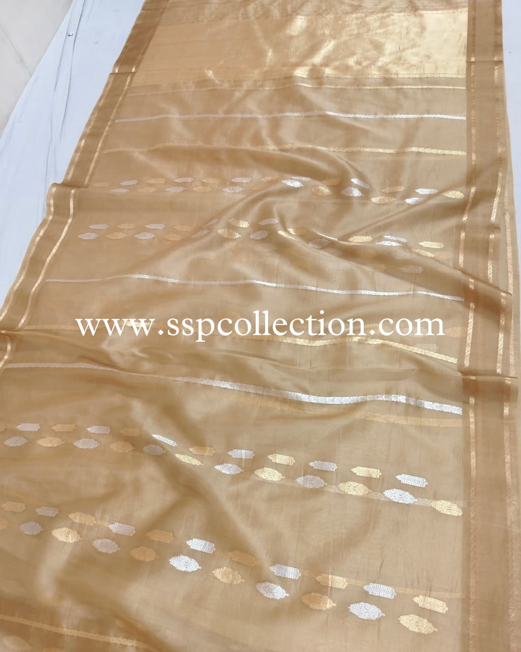 Beige-Gold Pure Kora Silk Banarasi Saree