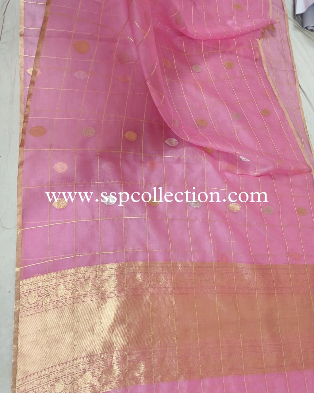 Light-Pink Pure Kora Silk Banarasi Saree