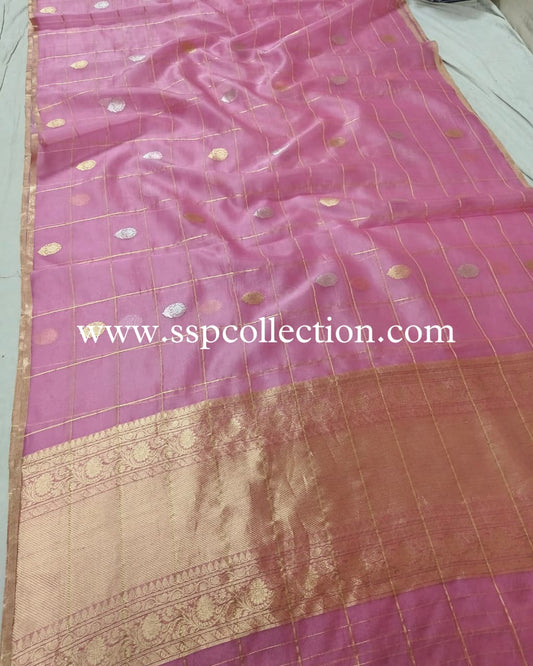 Light-Pink Pure Kora Silk Banarasi Saree