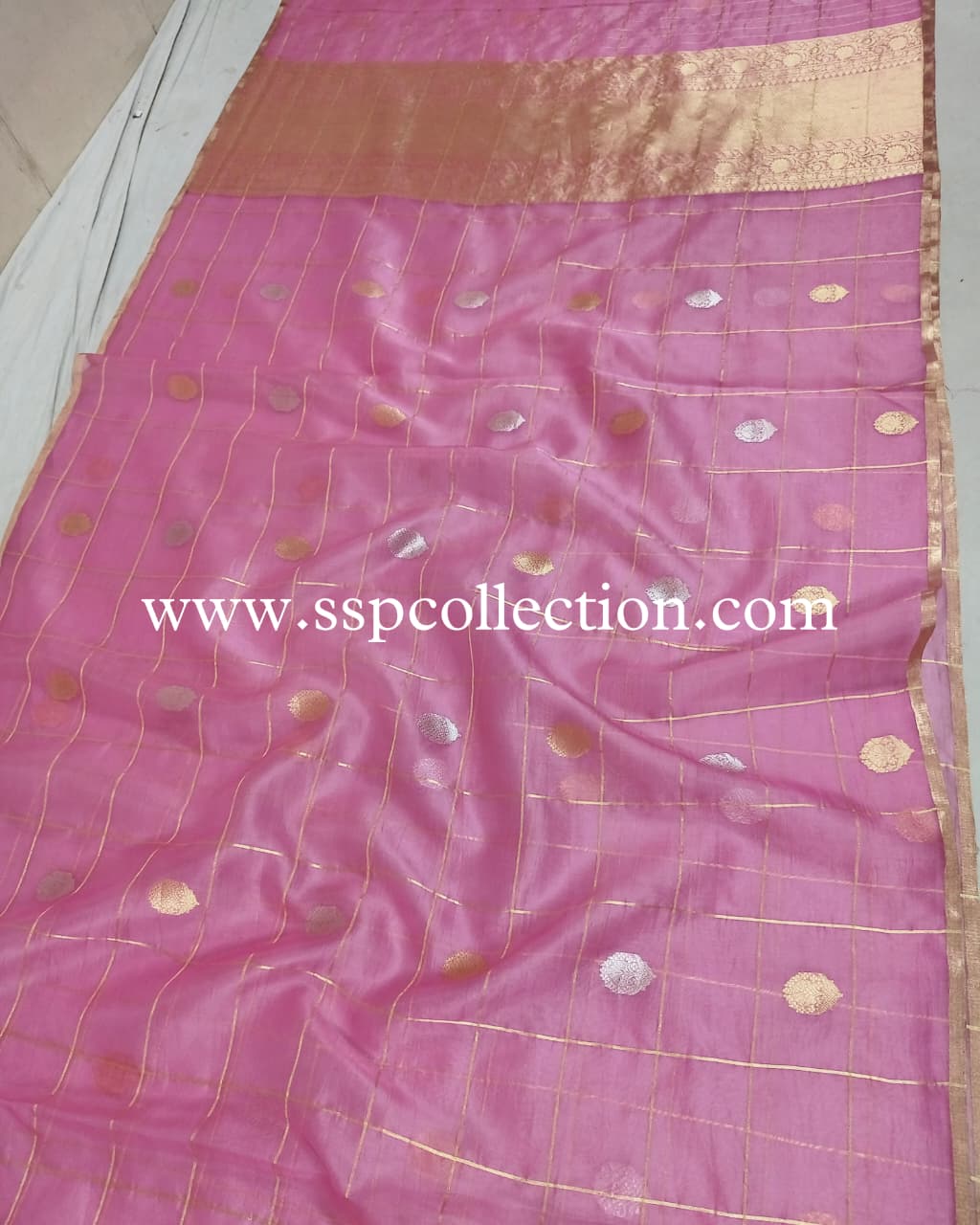 Light-Pink Pure Kora Silk Banarasi Saree