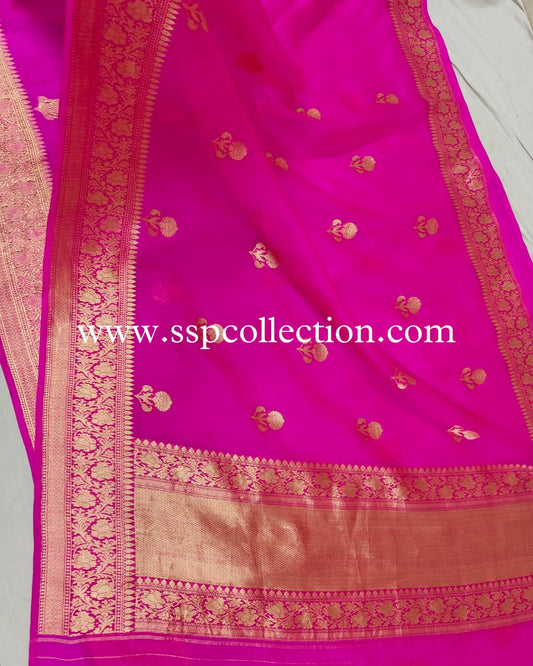 Fuchsia-Pink Pure Kora Silk Banarasi Saree