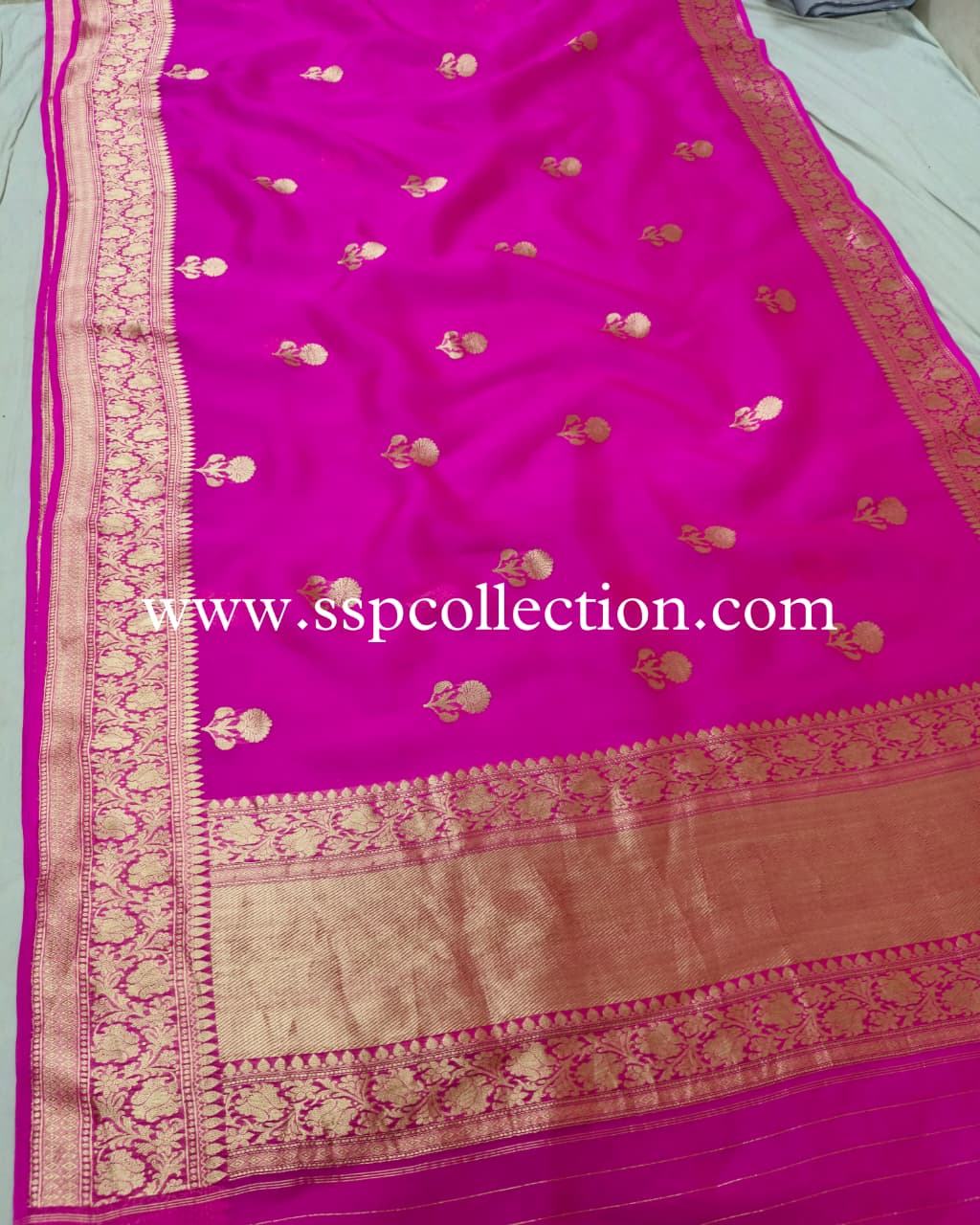 Fuchsia-Pink Pure Kora Silk Banarasi Saree