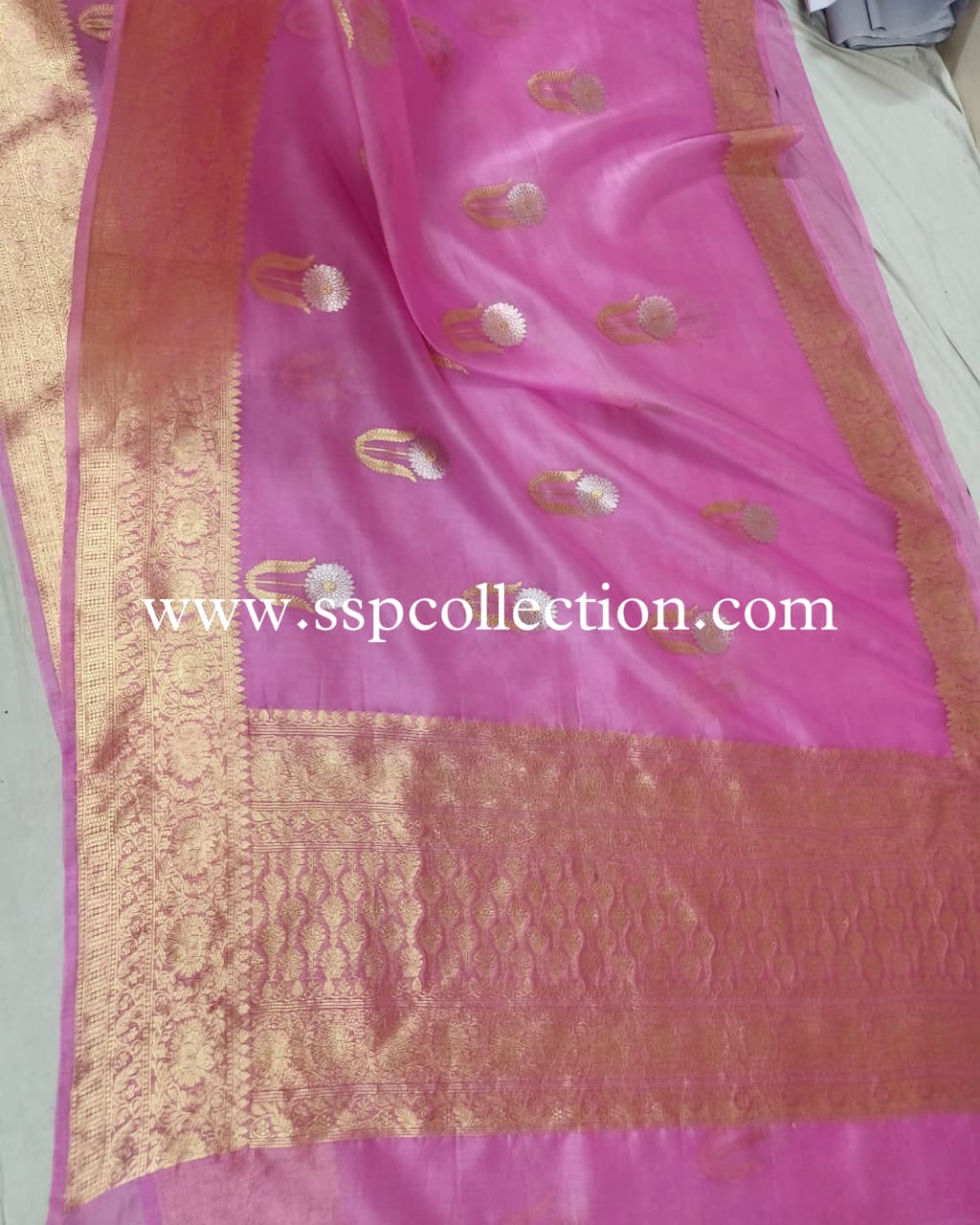 Orchid-Pink Pure Kora Silk Banarasi Saree