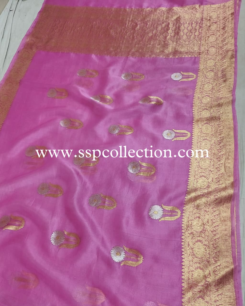 Orchid-Pink Pure Kora Silk Banarasi Saree