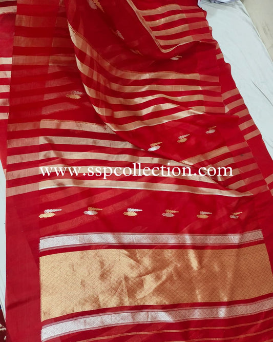 Red Pure Kora Silk Banarasi Saree
