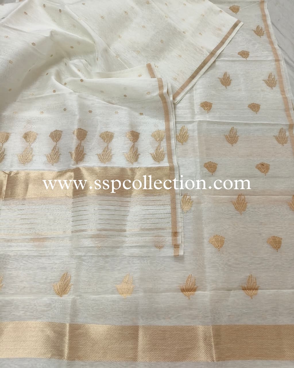 White Pure Linen Silk Banarasi Suit