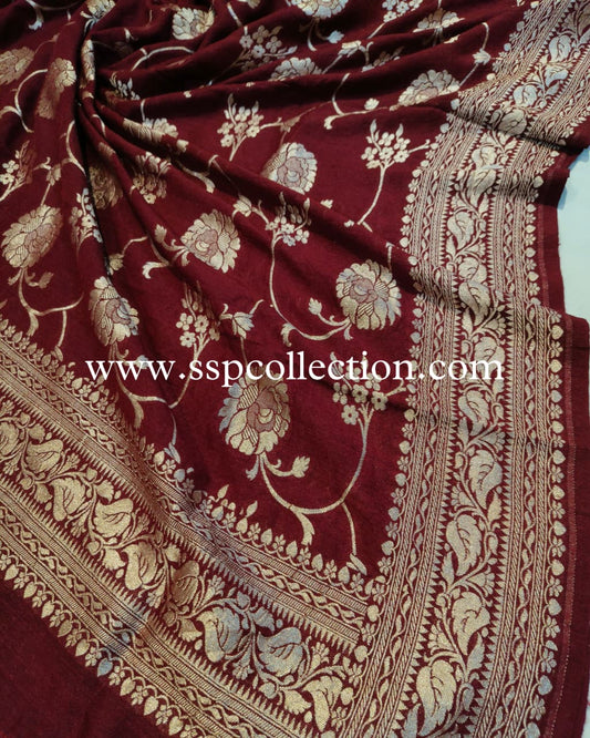 Maroon Banarasi Pure Moonga Georgette Silk Dupatta