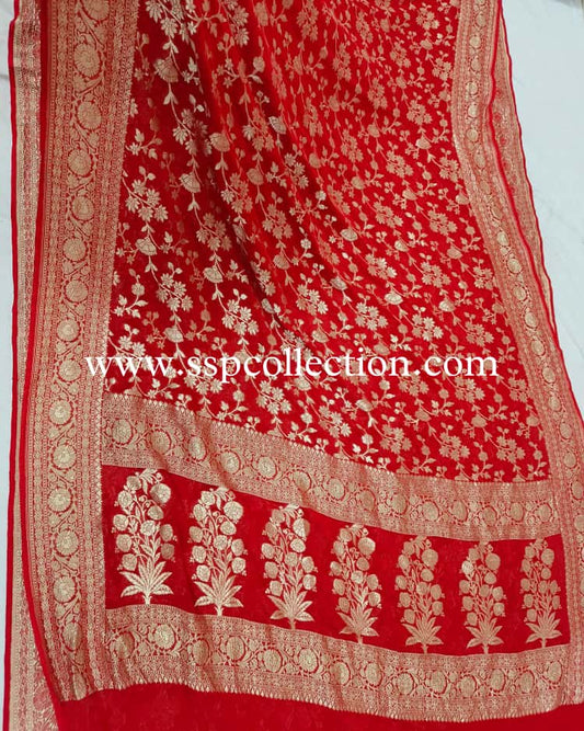 Red Pure Georgette Banarasi Saree