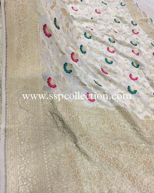 White Pure Georgette Banarasi Saree