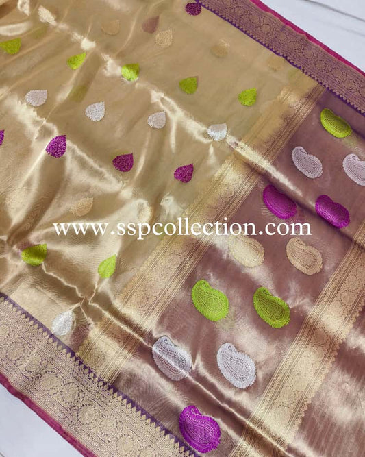 Olive-Gold Pure Tissue Silk Banarasi Saree