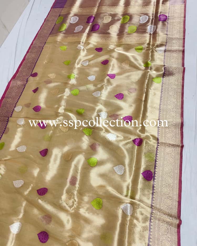 Olive-Gold Pure Tissue Silk Banarasi Saree