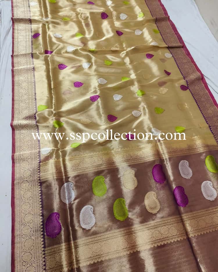 Olive-Gold Pure Tissue Silk Banarasi Saree