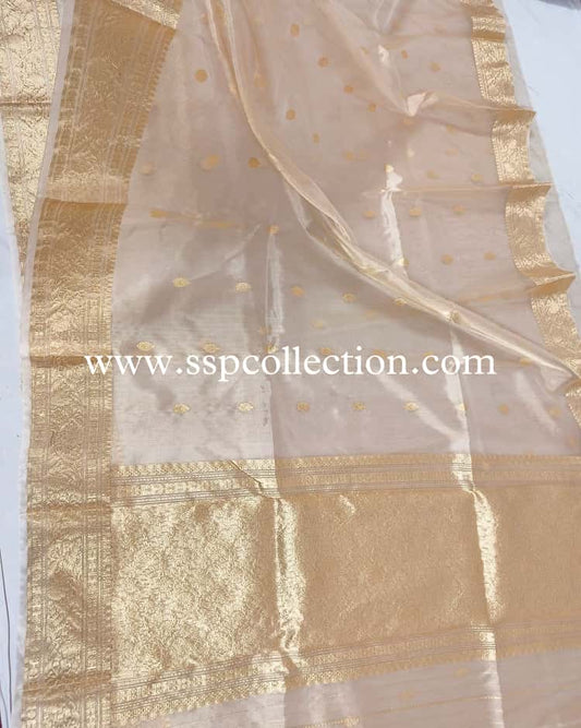 Champagne-Gold Pure Tissue Silk Banarasi Saree