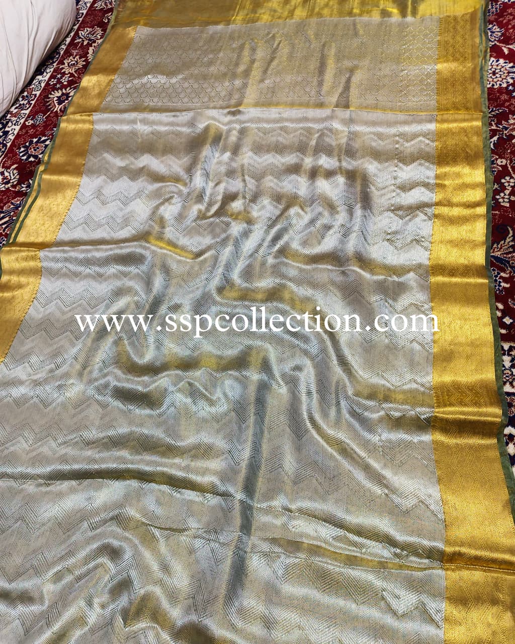 Teal-Green Pure Molten Tissue Silk Brocade Banarasi Saree