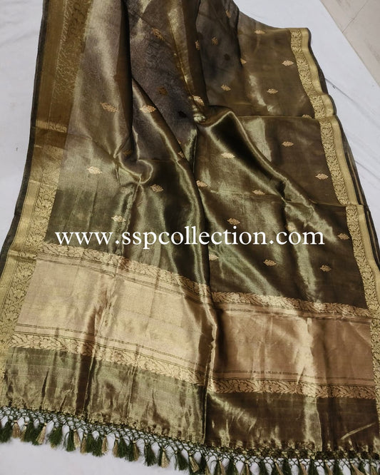 Mehndi-Green Pure Tissue Silk Banarasi Dupatta
