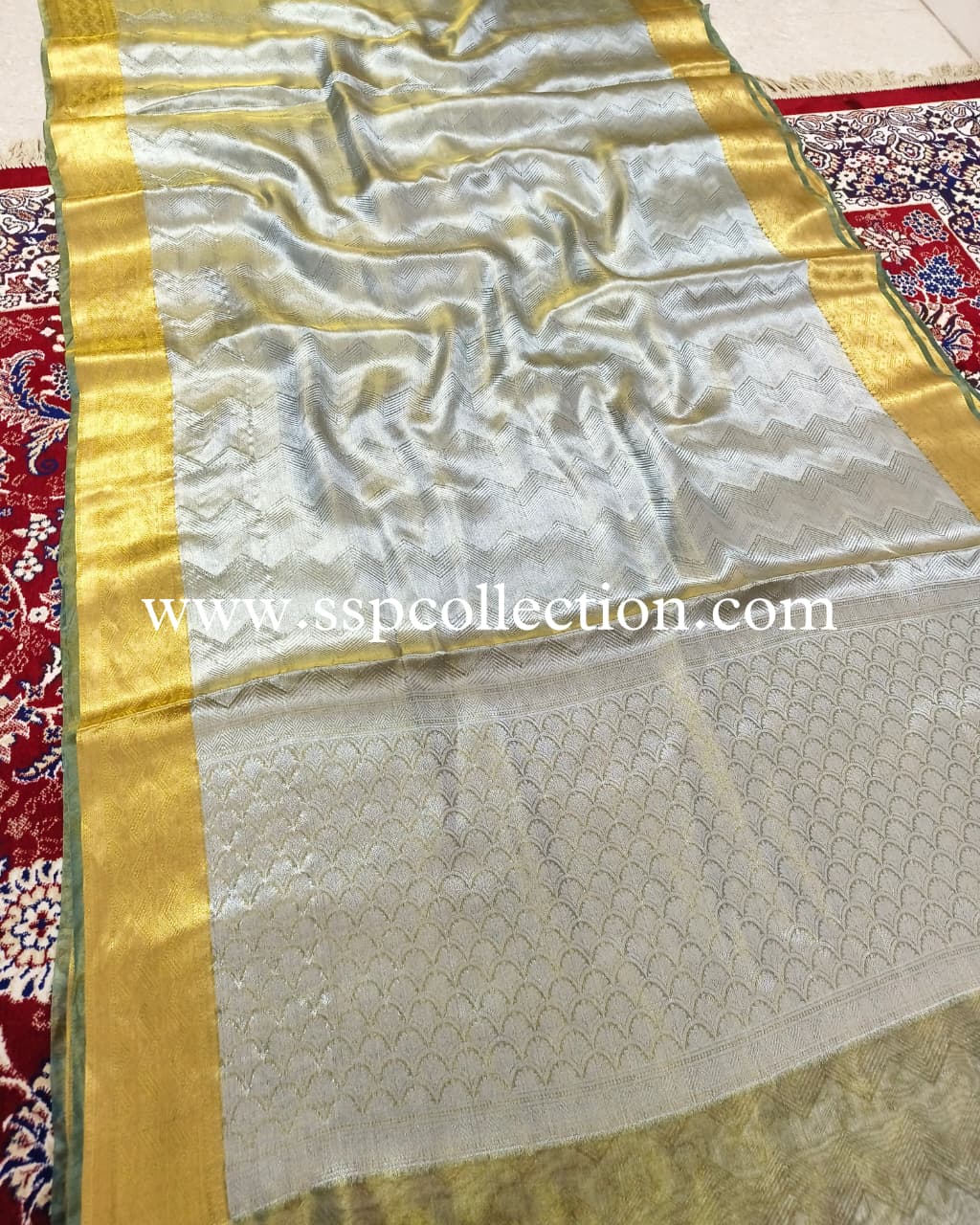 Teal-Green Pure Molten Tissue Silk Brocade Banarasi Saree