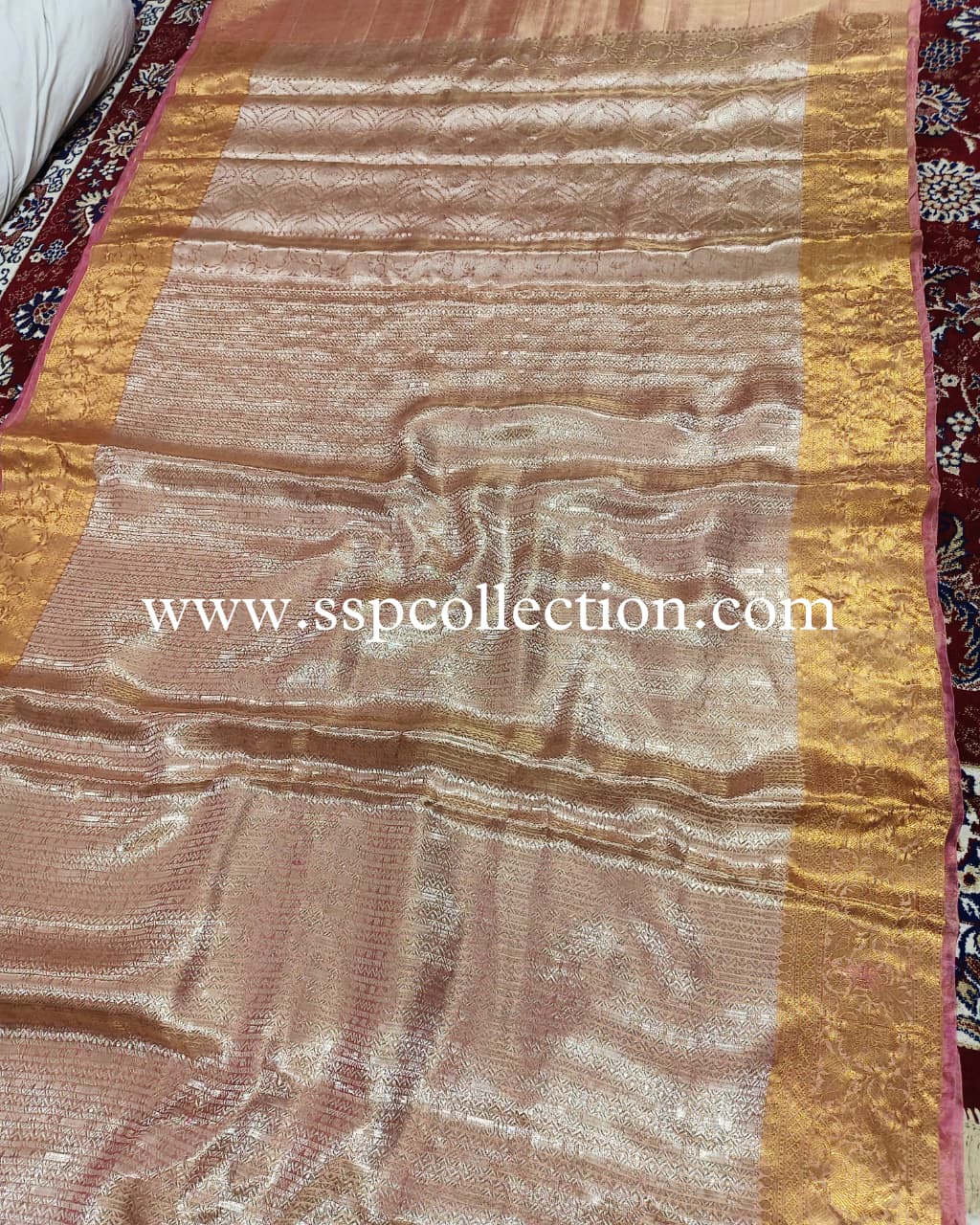 Rose-Pink Pure Molten Tissue Silk Brocade Banarasi Saree