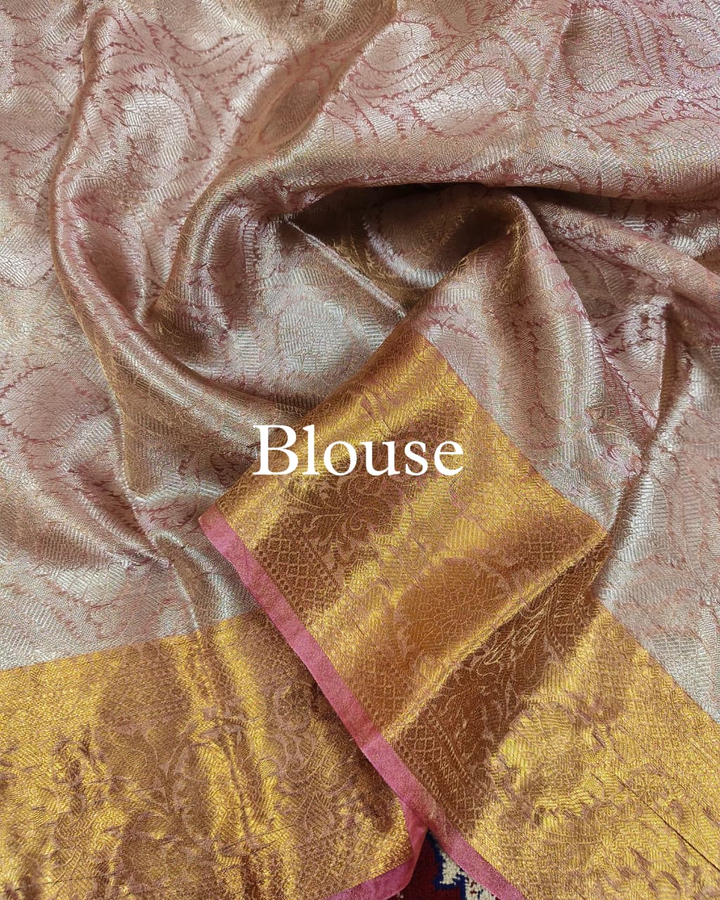 Rose-Pink Pure Molten Tissue Silk Brocade Banarasi Saree