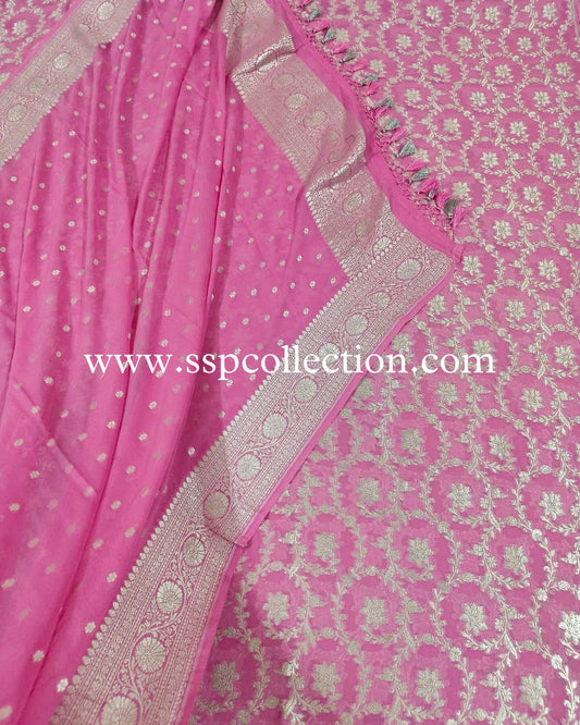 Baby-Pink Pure Georgette Banarasi Suit